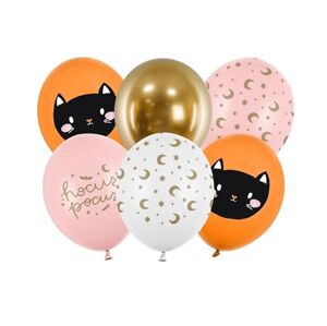 PartyDeco balónky barevné s halloweenským motivem Černá kočka (6 ks)